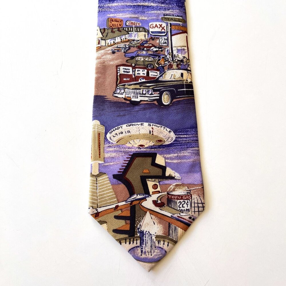Vintage Men's John Henry 100% Silk Graphic Americana Novelty Print Necktie Tie